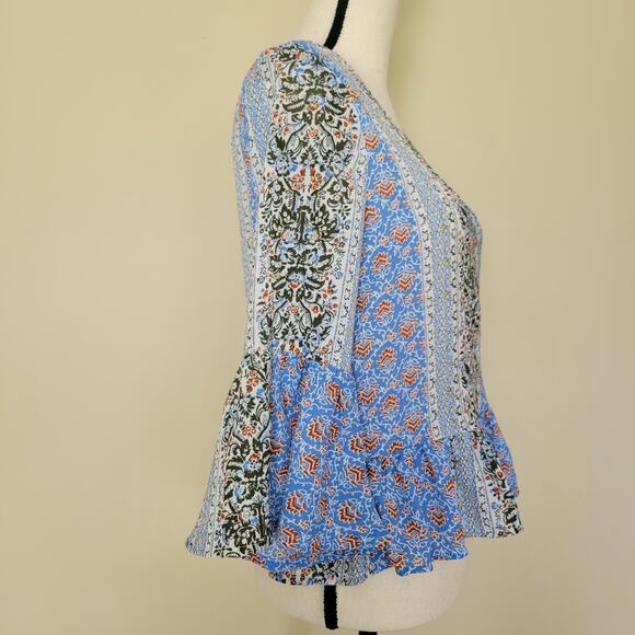 Glamorous Size 8 Blouse Boho Hippie V-Neck Pullover Ruffled Peplum Bell Sleeves - Picture 5 of 15